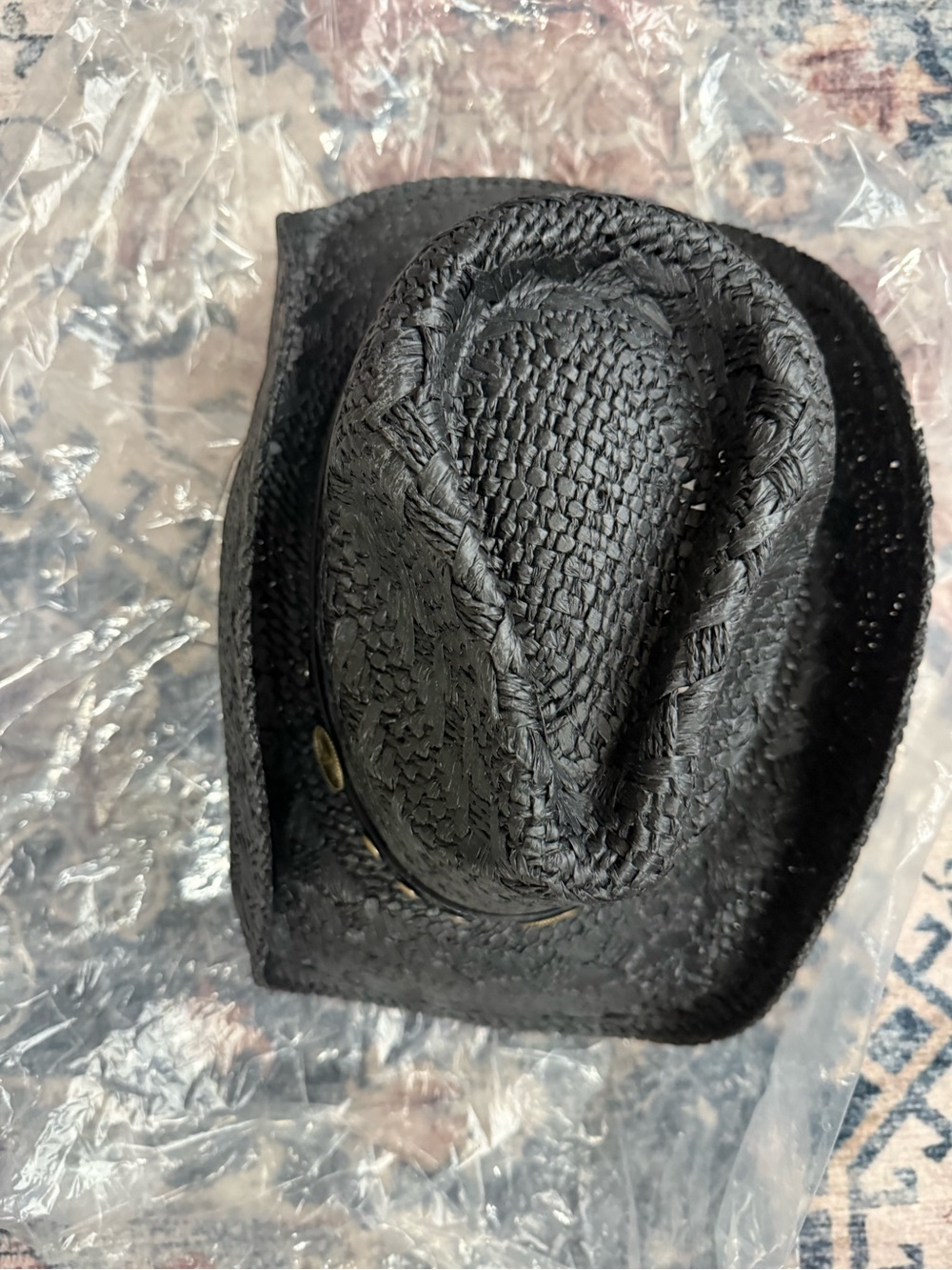Fashion Nova Black Woven Cowboy Hat with Band Detail